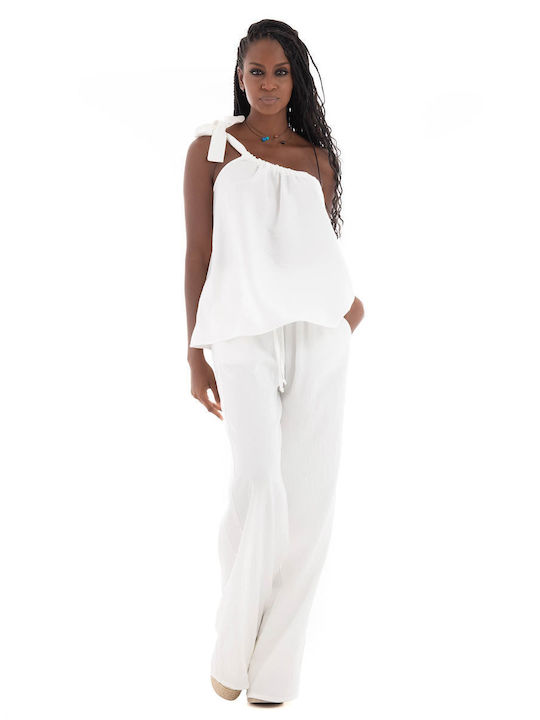 Collectiva Noir Pants Γυναικείο Υφασμάτινο Παντελόνι White