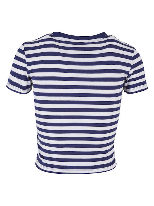 Urban Classics Women's Crop T-shirt Striped Blue