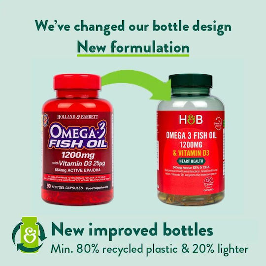 Holland & Barrett Omega 3 Fish Oil & Vitamin D3 Рибено масло 1200мг 120 капси