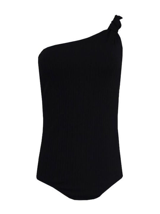 One Shoulder Bodysuit Slim Fit Black