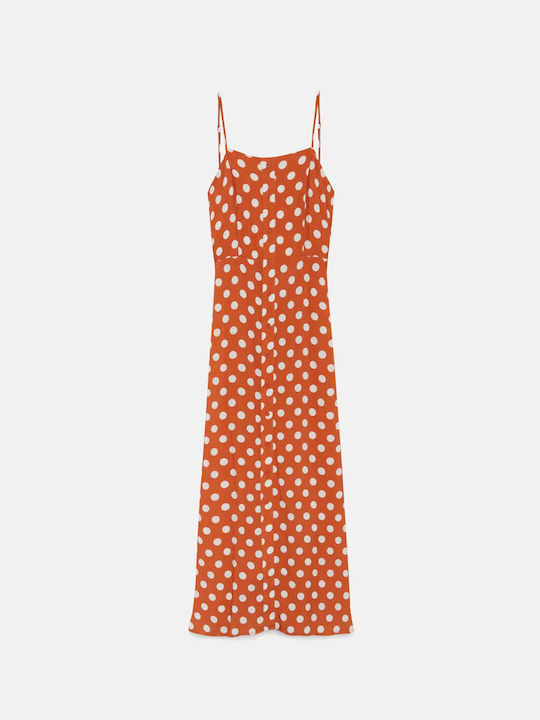 Compania Fantastica Langes Kleid mit offenem Rücken, braun mit Polka Dot 12123