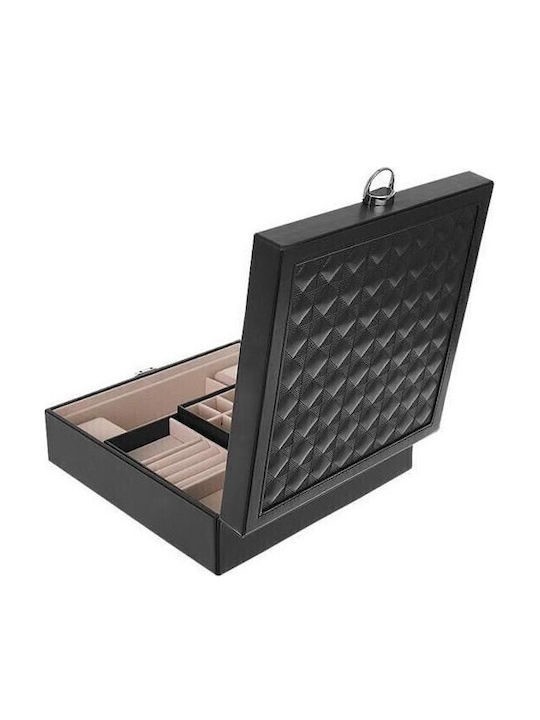Jewellery Box from Faux Leather with Mirror Black 25.5x25.5x9cm