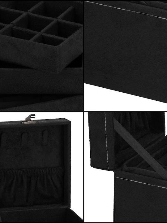 Springos Casetă Pentru Bijuterii Din Catifea Neagră 12x12x12cm