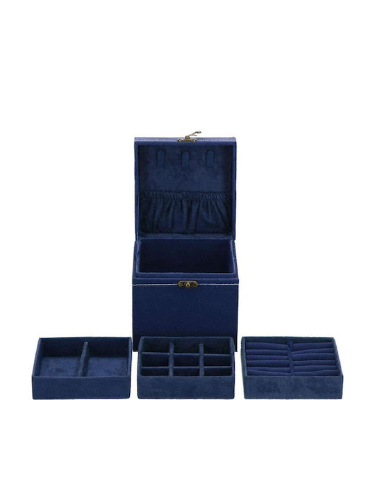 Springos Samt Schmuckkästchen Blau 12x12x12cm