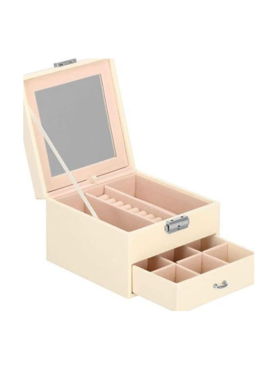Springos Кадифена Кутия За Бижута С Огледало Розова 16x16x11см