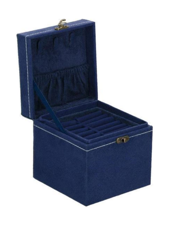 Springos Samt Schmuckkästchen Blau 12x12x12cm
