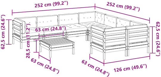 Garten- und Outdoor-Möbelsets Wohnzimmer Typsatz 9 Stück Massiv Pseudo-Tschuga Eiche mit Kissen