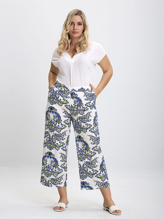 Luisa Viola Women's Fabric Capri Trousers with Elastic Multi Color