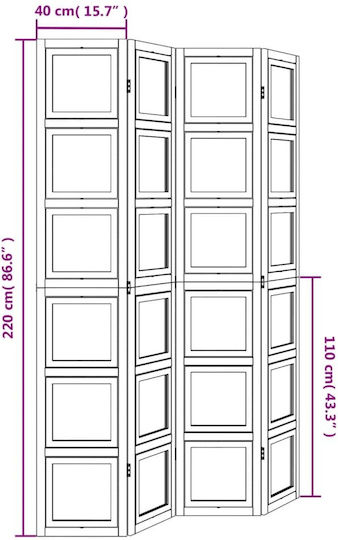 vidaXL Διακοσμητικό Παραβάν Ξύλινο με 4 Φύλλα 140x220cm