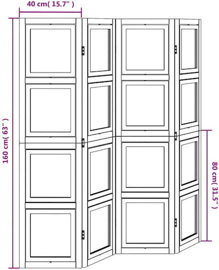 vidaXL Decorative Room Divider Wooden with 4 Panels 140x160cm