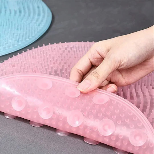 Rutschfeste Duschmatte Fuß Füße mit Saugnäpfen Rosa 2x37εκ.