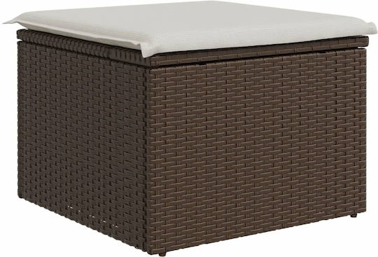 Garden Cube Stool Outdoor Rattan with Brown Cushion 55x55x37cm