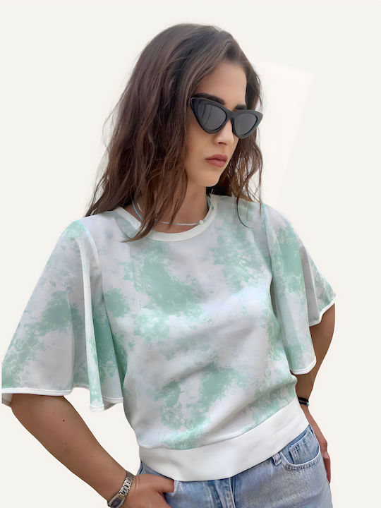 Women's Summer Blouse Short Sleeve Green