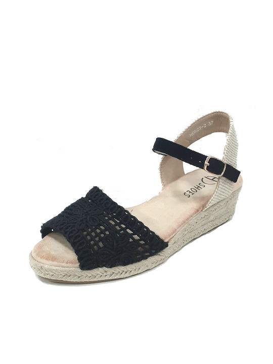 Super Mode Women's Fabric Platform Espadrilles Black