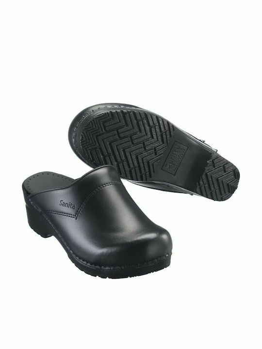 Sanita San Flex Din piele Anatomici Sabot Negre