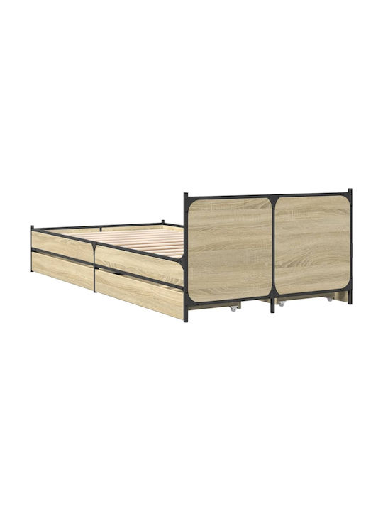 Ein Einzelbett Aus Holz Eiche mit Lattenrost für Matratze 75x190cm