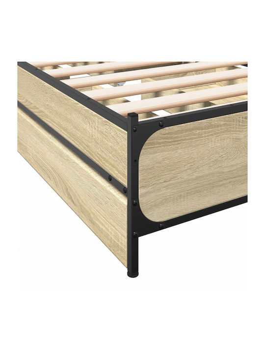 Ein Einzelbett Aus Holz Eiche mit Lattenrost für Matratze 75x190cm