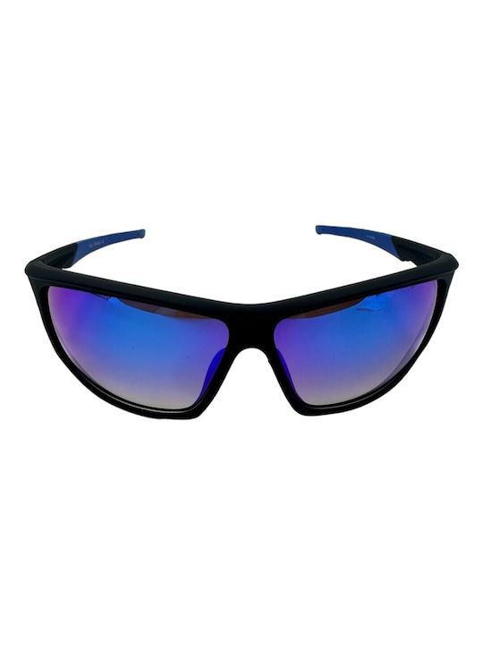 V-store Sunglasses with Black Plastic Frame and Blue Mirror Lens 5533-02