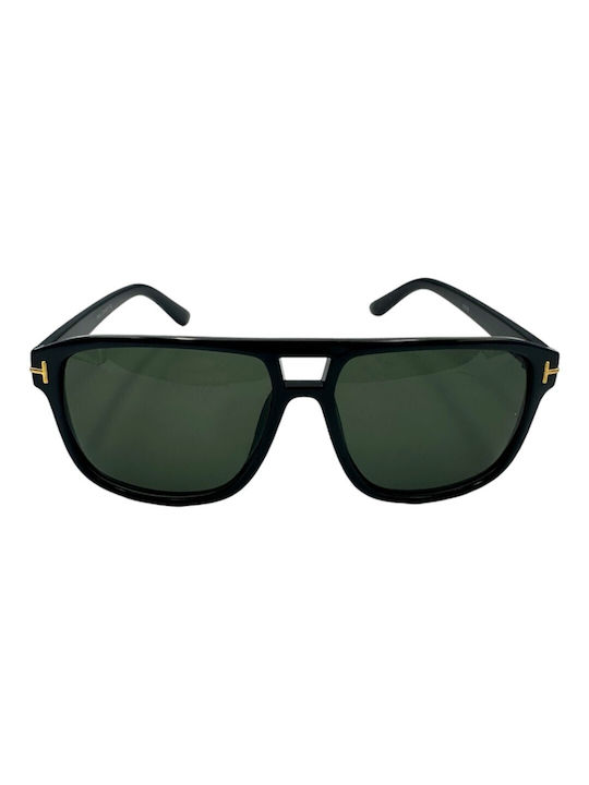 V-store Sunglasses with Black Plastic Frame and Green Lens 5178-04