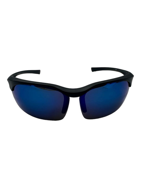 V-store Sunglasses with Black Plastic Frame and Blue Mirror Lens 1288-02