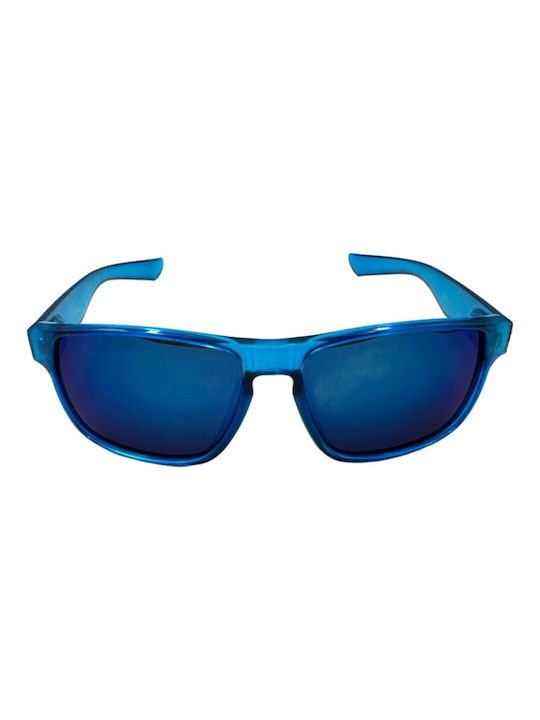 V-store Men's Sunglasses with Blue Plastic Frame and Blue Mirror Lens 0253-02