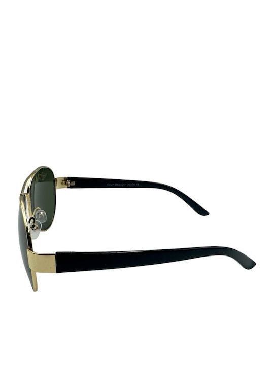 V-store Herren Sonnenbrille mit Gold Metall Gestell und Grün Linse