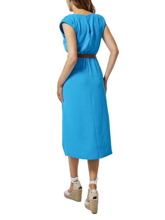 Enzzo Midi Hemdkleid Kleid Wickel Hellblau