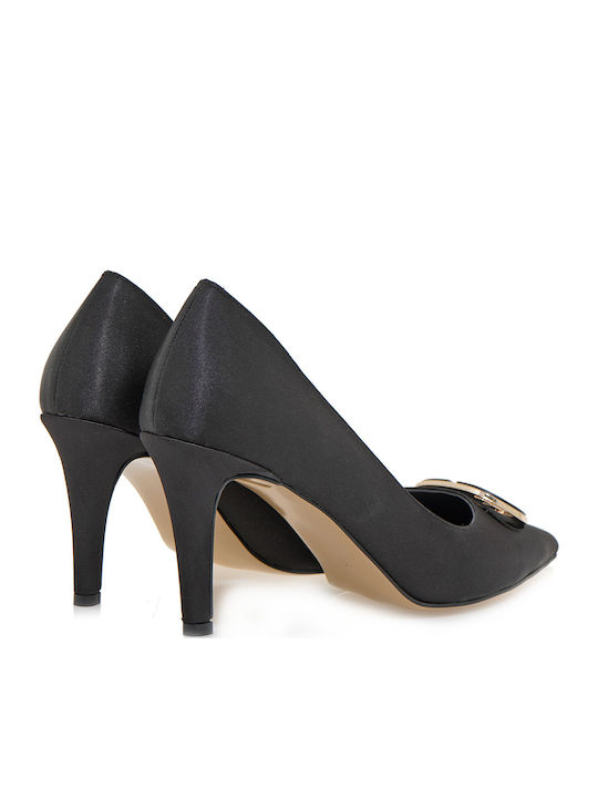 Satin Pumps mit Hochem Absatz Schwarze