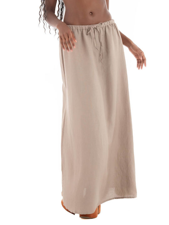 Only Leinen Hohe Taille Maxi Rock Light Brown
