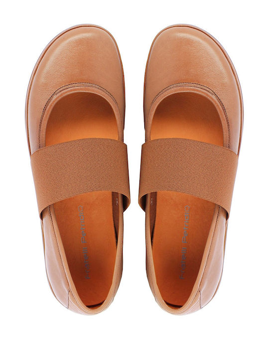 Lederne Damen Ballerinas in Tabac Braun Farbe