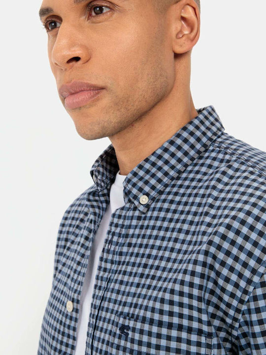 Short-sleeved Cotton Shirt Checked Blue