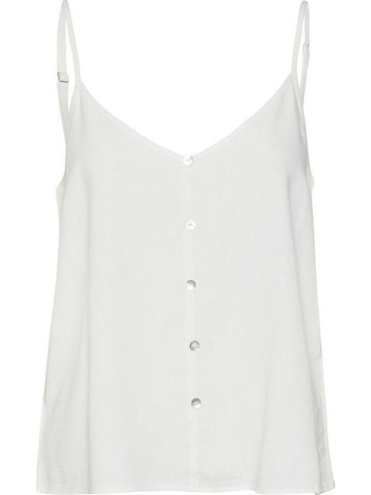 Snow Women's Summer Blouse Linen with Straps & V Neckline White
