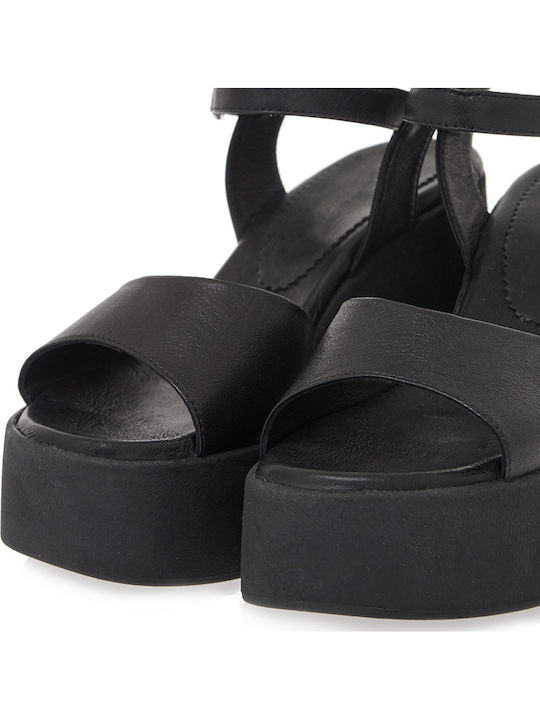 Women's Leather Platform Shoes Black