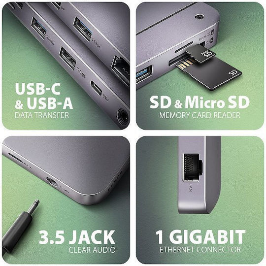 Axagon v1 Hub 12 Θυρών USB 3.2 με σύνδεση USB-A / USB-C Ασημί