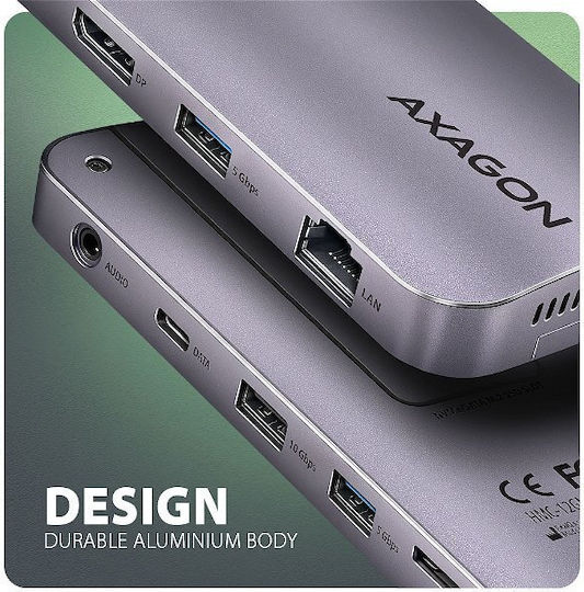 Axagon v1 Hub 12 Θυρών USB 3.2 με σύνδεση USB-A / USB-C Ασημί