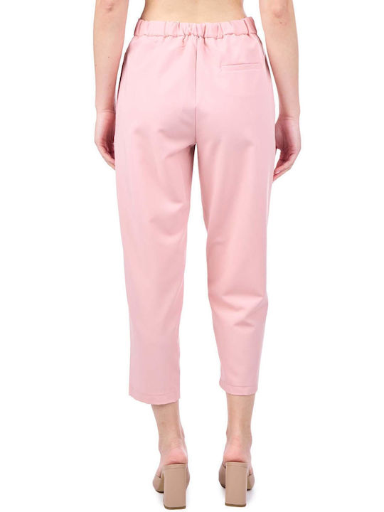 Vicolo Women's High-waisted Fabric Trousers in Straight Line Pink