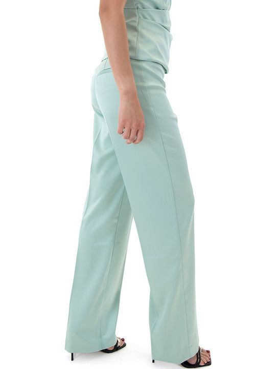 Pants Γυναικείο Ψηλόμεσο Υφασμάτινο Παντελόνι σε Ίσια Γραμμή Πράσινο