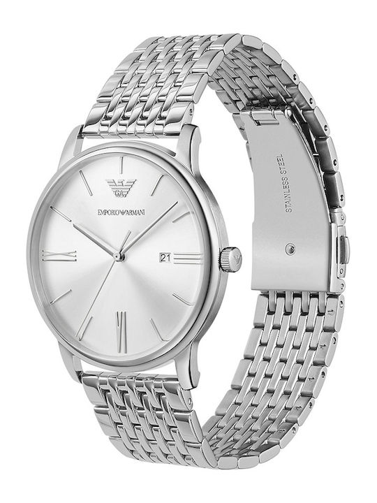 Emporio Armani Ανδρικό Ρολόι 42mm Μπαταρίας με Ασημί Μεταλλικό Μπρασελέ