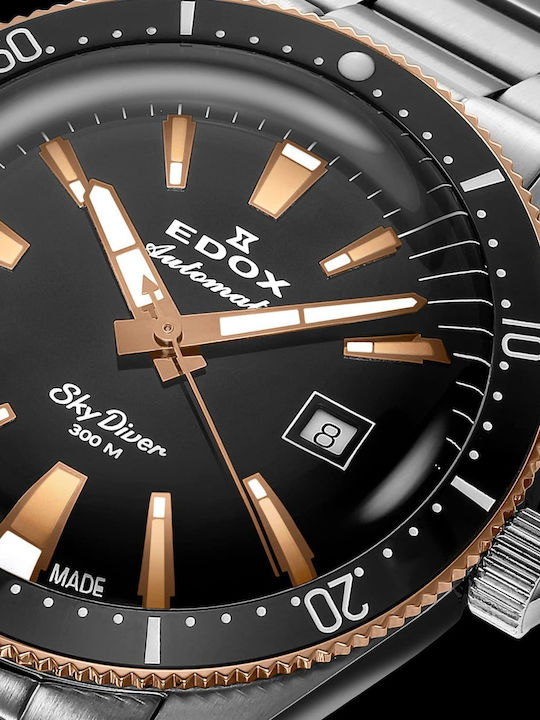 Edox Ανδρικό Ρολόι 42mm Αυτόματο με Γκρι Μεταλλικό Μπρασελέ