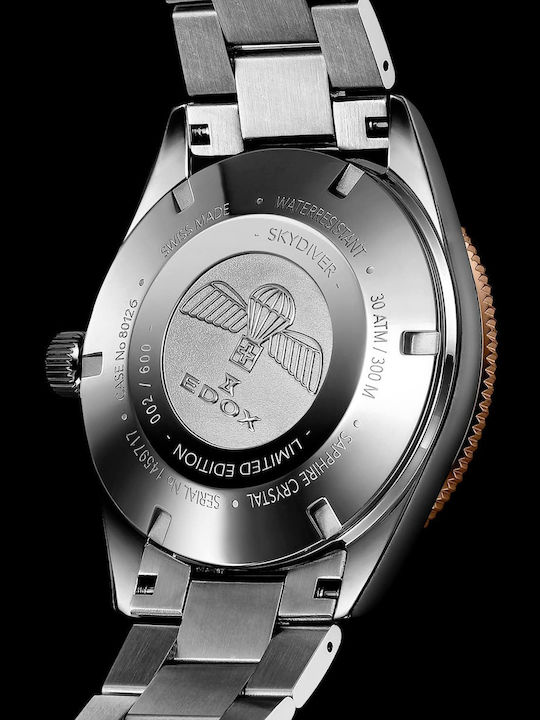 Edox Ανδρικό Ρολόι 42mm Αυτόματο με Γκρι Μεταλλικό Μπρασελέ