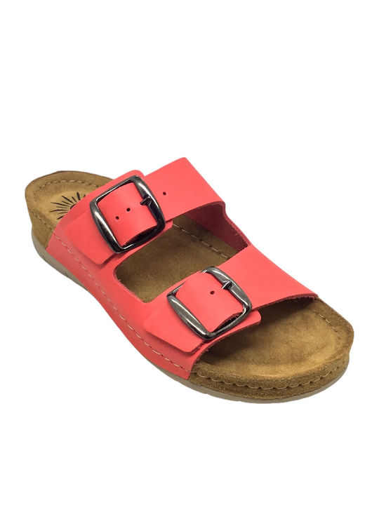 Leather Women's Flat Sandals Anatomic in Red Color