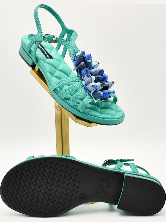 Sandale Casual Damă Flatforme Verde Din Piele