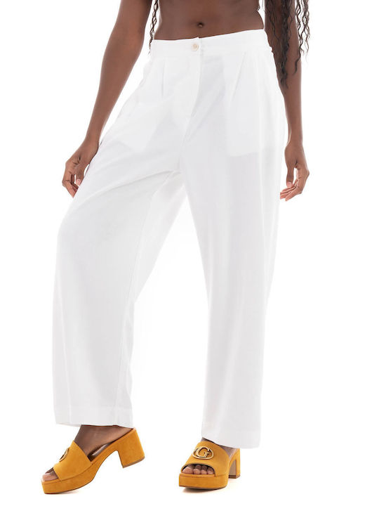 Black & Black Women's Fabric Trousers White
