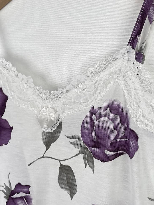 Women's Floral Nightdress Adjustable Straps Lace Slim Fit Purple