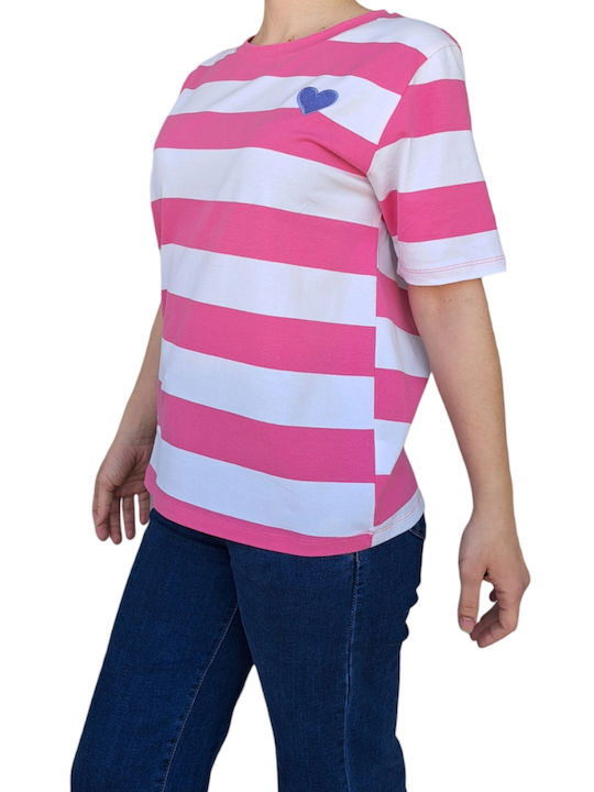 Remix Women's T-shirt Striped White/pink