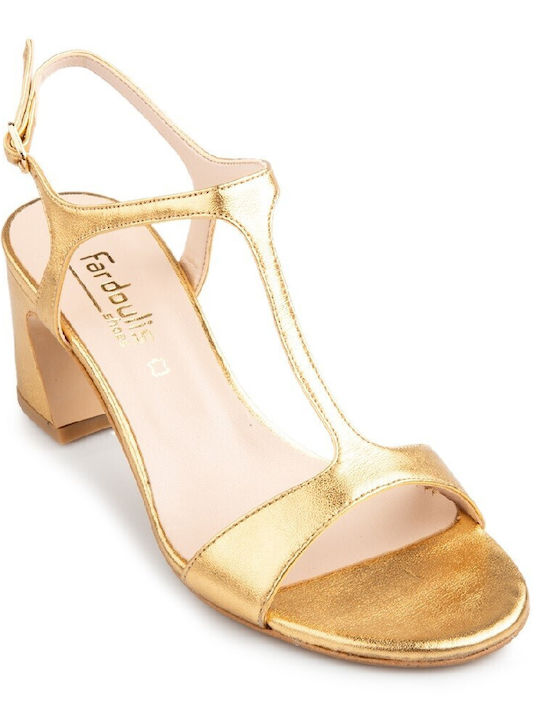 FM Leder Damen Sandalen in Gold Farbe