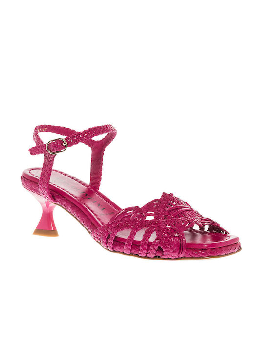 Pons Quintana Leather Women's Sandals Fuchsia with Medium Heel