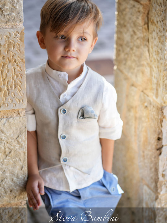 Stova Bambini Boys Linen Baptism Suit with Vest 6pcs Light Blue