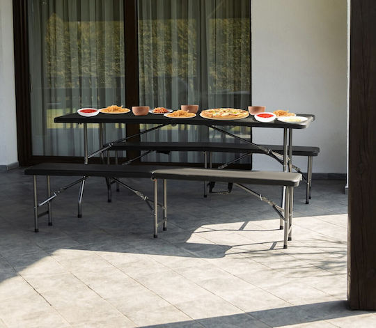 Campingmöbel Tischset aus Stahl für Camping Klappbar Schwarz