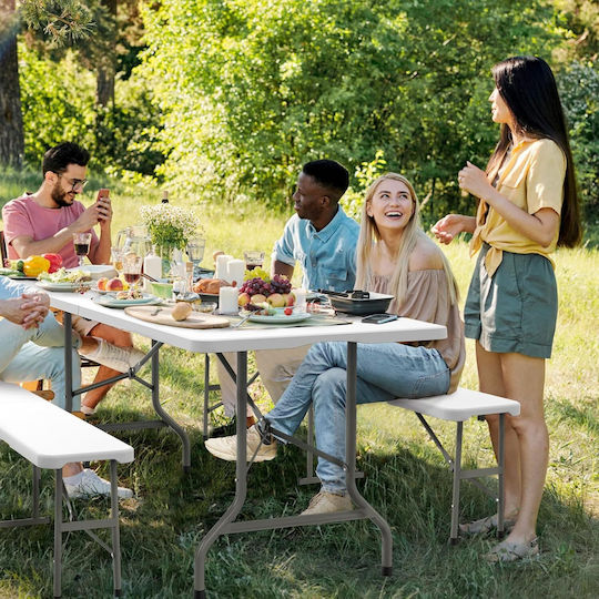 Σετ Τραπεζιού Ατσάλινο για Camping Πτυσσόμενο Λευκό